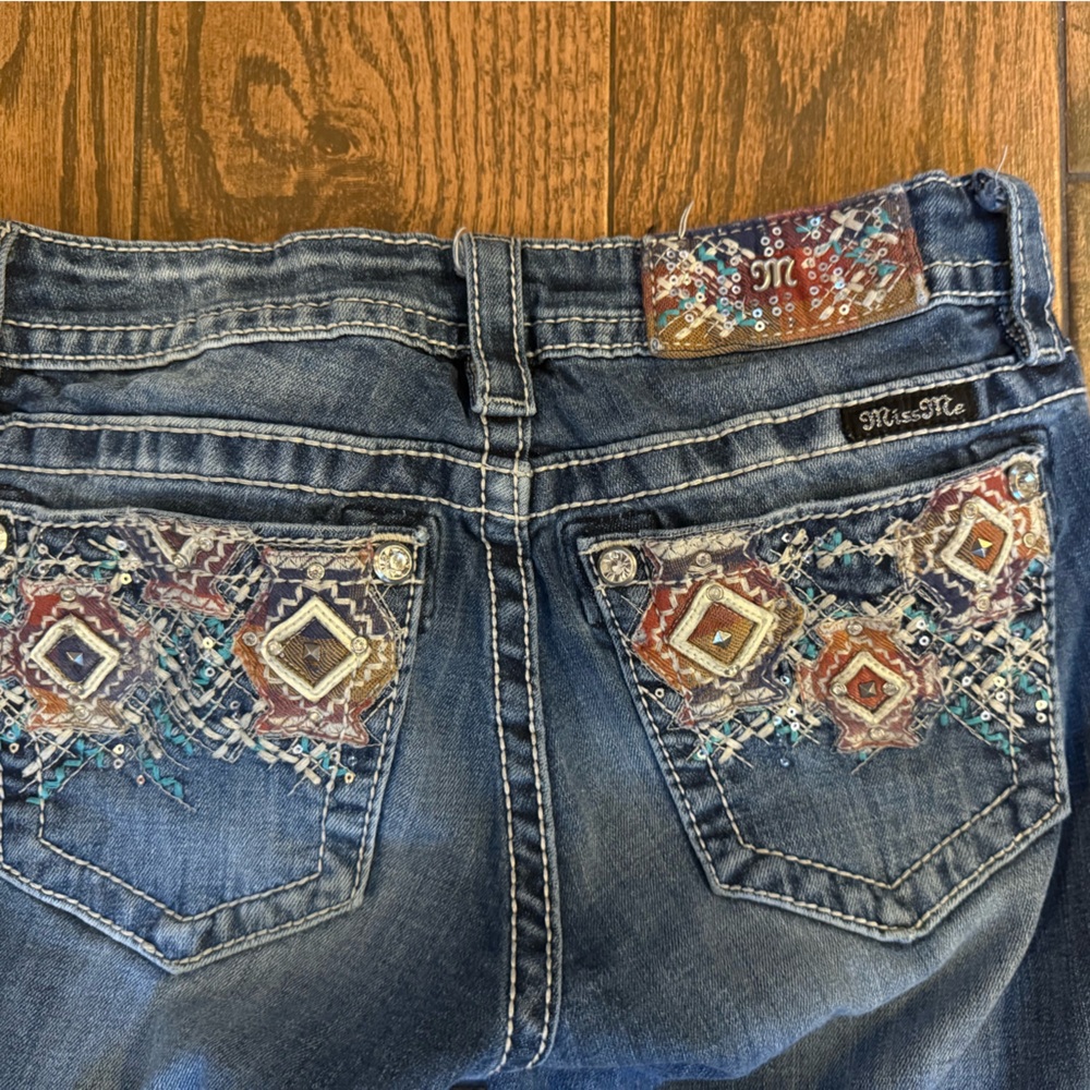 Miss Me Blue Jeans with Colorful Embellishments